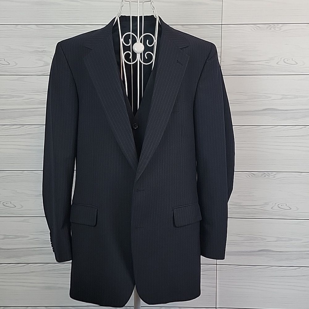 Nordstrom Black Pin Striped Suit Jacket and Vest Mens Size 40R